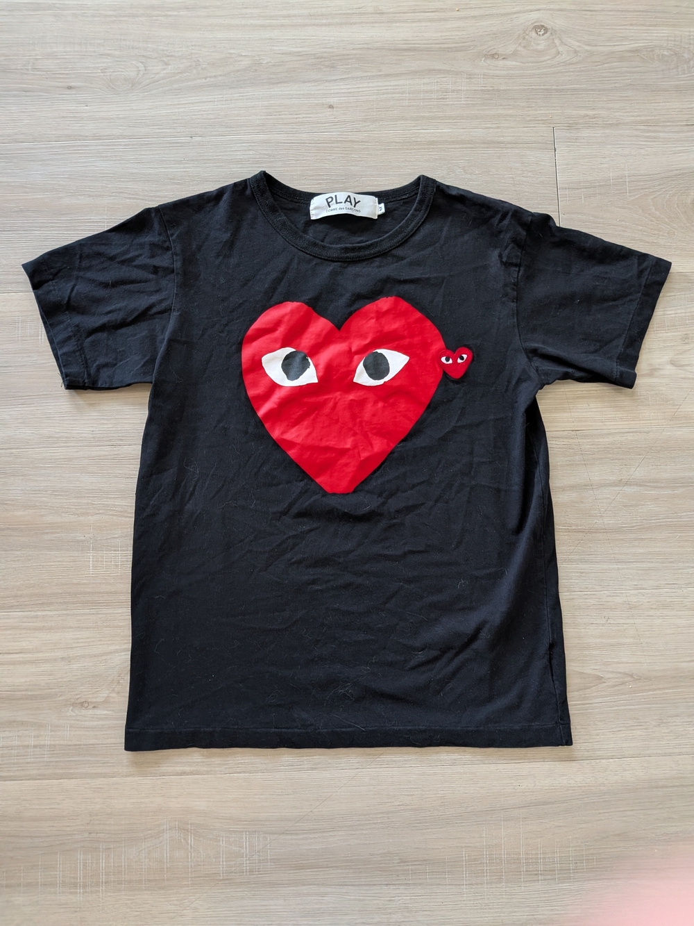 Comme des Garcons PLAY Black Tee with Red Heart Graphic
